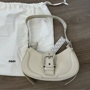 OSOI Hobo Brocle Leather Shoulder Bag in Cream